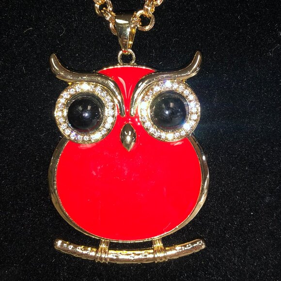 Amrita Red & Gold Owl Necklace - Picture 1 of 5